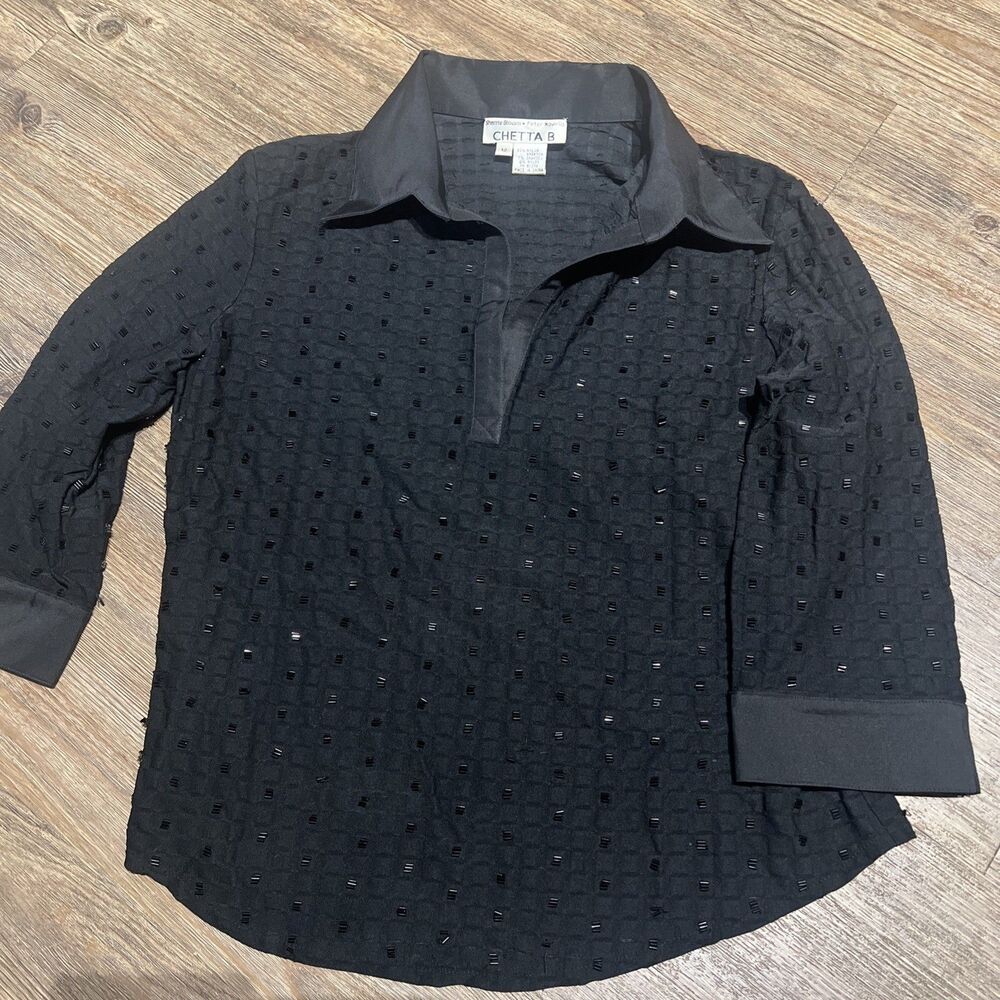 Vintage Chetta B Sherrie Bloom Peter Noviello Beaded Top Blk  Sz 12